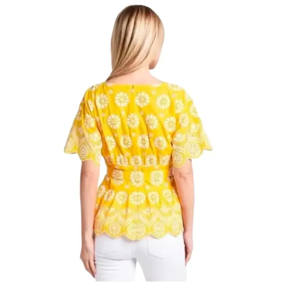 Tory Burch Embroidered Eyelet Top in Sunlight Yellow Size 4 NWOT